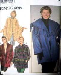 7346 SIMPLICITY EZ LOOSE SHAWL COLLAR JACKET,  PONCHO,  HOOD PATTERN  40-54''B